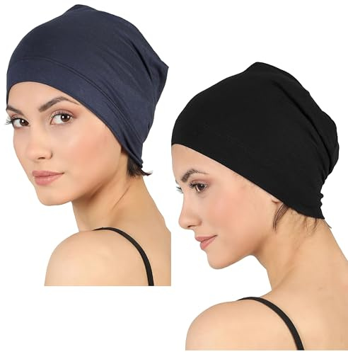 Deresina Bamboo Chemo Headwear for Women & Men – Ultra-Soft, Lightweight, Breathable Sleep Cap, Alopecia and Hair Loss Beanie (x Black - Denim - One Size)