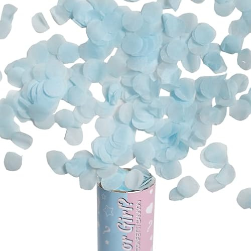 VIRSUS Sparacoriandoli da 15 cm Colore Azzurro per rivelare Il Sesso del Bambino Maschio o Femmina Cannone sparacoriandoli con coriandolo di Carta per la Festa Baby Shower Varie Quantità (3)