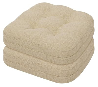 baibu Set of 2 Dining Chair Cushions, Dual-Layer Patent Design Memory Foam Kitchen Chair Cushions, Non-Slip Seat Pads with Ties, 16.5 x 16.5 x 3.5in, 2 Pack, Beige