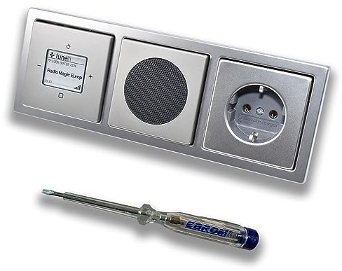 Busch Jäger iNet Internet Unterputz Radio 8216U PUR Edelstahl, Komplett-Set mit Lautsprecher, Abdeckungen, Steckdose, Rahmen + EBROM Phasenprüfer zur Montage der Geräte - 8216 U Internetradio