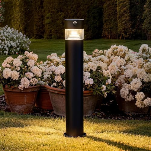 Lumihome Borne Solaire LED ORION à Planter – Détecteur de Mouvement – Éclairage Automatique 70 à 150 lm – Hauteur 50 cm – Potelet de Jardin Extérieur Inox Noir