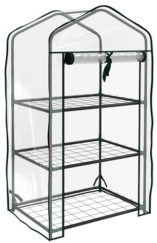 Outsunny Serre de Jardin avec étagères 3 Niveaux, Serre de Balcon, bâche renforcée PVC, châssis en Acier, Porte zippée Enroulable, pour légumes Plantes Fleurs, 59 x 39 x 127 cm, Transparent