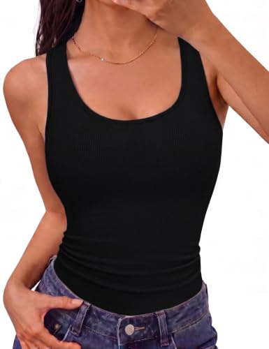 Aottori Débardeur Coton Femme Col Rond sans Manches Coupe Ajustée Été | Coton côtelé, col rond sans manches, coupe ajustée, adapté au quotidien travail ou loisirs, pour une tenue nette et facile