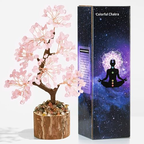 AWARDSEN Árbol de cristal de cuarzo rosa, decoración de cristal de piedras preciosas rosas, árbol de la vida, árbol de dinero, decoración de escritorio, esoterismo espiritual, Feng Shui, regalos