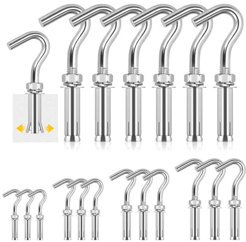 Glarks 6pcs set M8 Expanded Hook, 304 inox coupe ouverte crochet vis, crochet en béton lourd, Expanded vis crochet, crochet mural en béton pour béton maçonnerie plafond suspension