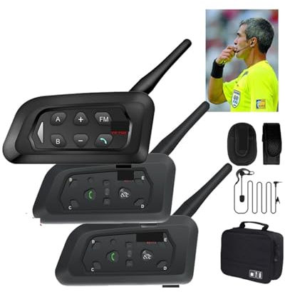 Sistema de intercomunicación, V4C PLUS + V6C PROx2 Fútbol 3 Árbitro Intercom Auricular 1200M Fútbol Full Duplex Conferencia Interfono + Bolso,Calidad de sonido nítida