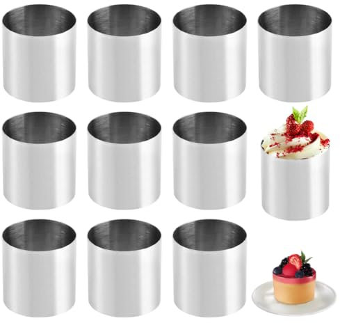 Umllpet Lot de 10 anneaux à dessert et anneaux alimentaires en acier inoxydable - Kit de petits anneaux à gâteau de 5 cm - Moules à dessert - Anneaux de cuisine - Petit anneau de cuisson - Mini moule