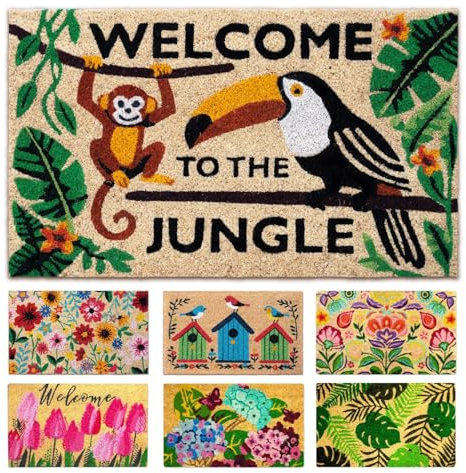 LUA VIKA Felpudo Entrada casa Originales - Welcome to The Jungle - 40x70 cm - Alfombra Entrada casa Exterior e Interior - Felpudo Coco - Resistente y Antideslizante