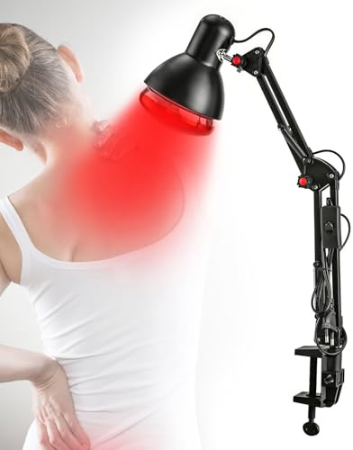 Lampe infrarouge chauffante, 150 W, avec support à 360 °, lampe chauffante pour douleurs musculaires/articulaires, soins de la peau, lumière céramique E27, 220 V, noire