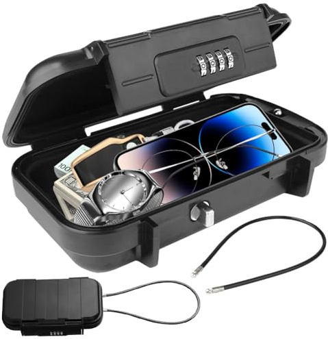 Tragbarer Safe Tresor für Zuhause & Strandtresor Wasserdicht – Abschließbare Box mit Zahlenschloss, Geldkassette & 6MM Stahlkabel – Ideal als Strandsafe für Reisen, Camping, Büro