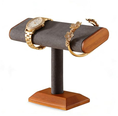 YUQIN Solid Wood T-bar Watch Display Stand Bracelet Holder Jewelry Tower Organizer Space Saving for Personal Use Vendors Exhibit Trade Shows Retail Stores (Gray)