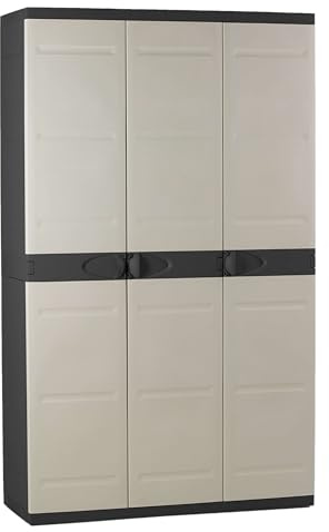 Miroytengo Armario de Jardín 3 Puertas Titanium, Armario de Resina 4 Estantes Regulables Negro 105x176x41 cm