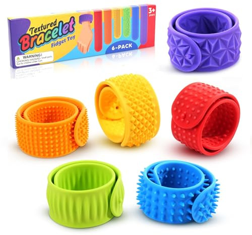 JoyJoyful Fidget Toys Anti Stress Enfant, 6 Pièces Bracelets à Frapper Silicone Texturé, Jouets Contre Autisme, Jouets Sensoriels Portables Adultes, Jouets Apaisants Les Déplacements