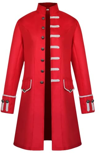 AJGEGJE Steampunk Vintage Coat Men, Medieval Gothic Tailcoat Frock, Victorian Renaissance Halloween Adult Tailcoat ﻿ (Red, 3XL)