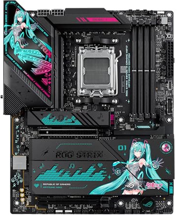 ASUS ROG Strix X870E-H Gaming WIFI7 Hatsune Miku Edition AMD X870E ATX Motherboard, 16+2+1 Power Stages, Dynamic OC Switcher, Core Flex, DDR5, 4X M.2, PCIe 5.0, Dual USB4 Ports, USB 10Gbps Type-C