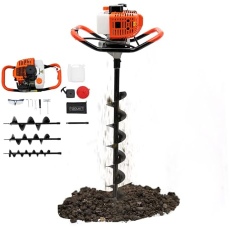 RUETERY Trivella a benzina 52 cc, 2 tempi con 2,3 CV, per fori di alberi, pali di recinzione e giardinaggio