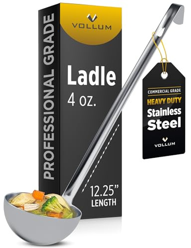 Vollum 1-Piece Stainless Steel Ladle - Heavy Duty Commercial Thick Stainless Steel - 4 Ounce (3.1 Bowl Diameter, 12.25 Handle Length)