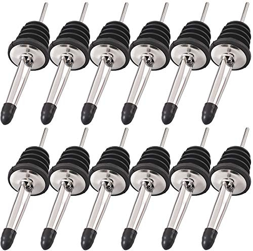 Newk Versatori in Acciaio Inox, 12 Pacchetti di versatori per Bottiglie Classiche con beccuccio Conico e Tappi in Gomma, Adatti per versare liquori, aceto, sciroppo o Oli d'oliva