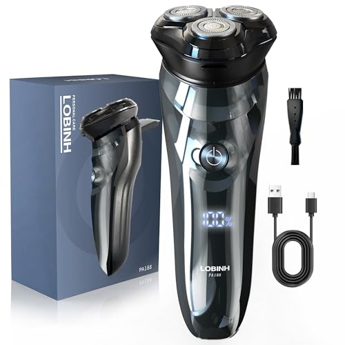 LOBINH Electric Shaver for Men, 100% Washable Rechargeable Waterproof Electric Razor Wet & Dry Shaving with Pop-up Trimmer, 1 Hour Fast Charging, 4D Floating Head, LCD Power Indicator
