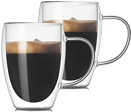Latte Macchiato Doppelwandige Gläser, 2er Set 350ml Cappuccino Gläser Doppelwandige, Espresso Kaffeegläser, Thermogläser Teeglas Doppelwandig, Borosilikatglas Kaffeetassen für EIS, Milch, Bier