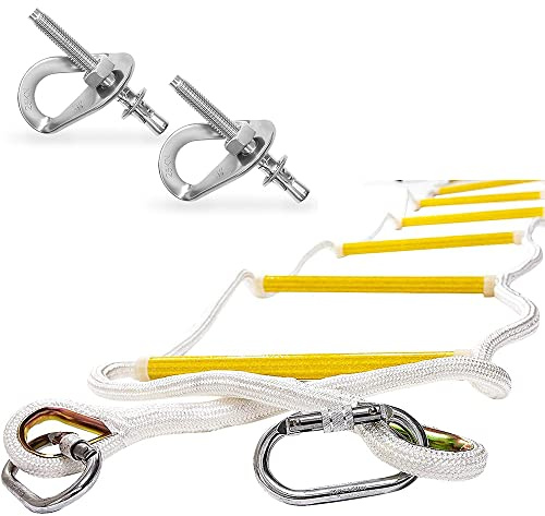 Fire Escape Rope Ladder 16 ft (5m) | Emergency Ladders with Carabiners and Mounting Hardware | Multi-purpose Evacuation Ladder | Compact & Portable - Weight Capacity up to 2000 lb Rescue Ladders