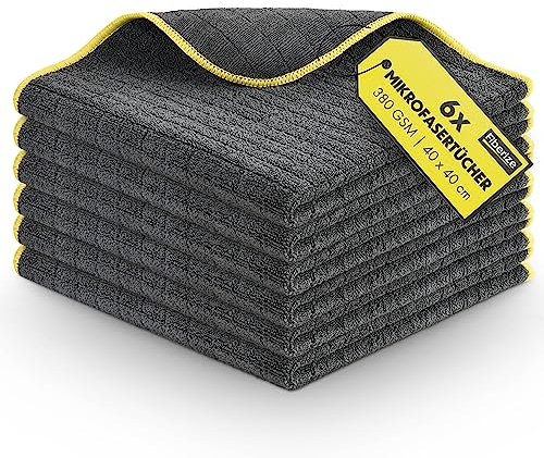 Fiberize® Mikrofasertücher Auto (6er Set) - flauschig weich & extrem saugstark - fusselfreie & lackschonende Autopflege, Poliertücher - 380GSM, 40x40cm