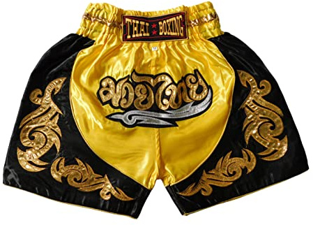 Gelb Sportliche Junior Short für Muay Thai Boxen - Ideale Kickboxen Hose für Jungen und Mädchen (Kinder)- Perfekt für Gym, Sport und Fitness (as3, Age, 6_Years, 8_Years, Regular)