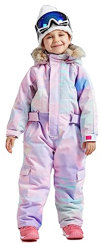 Bluemagic Skianzüge für Jungen und Mädchen, Schneeanzüge für Kinder Winddicht Warm Wasserdicht und Atmungsaktiv, Einteiliges Design, Reißverschlussöffnung (Neon-Aquarell, 140CM, 9-10 Jahre)