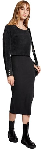 Morgan Vestido 2 en 1 Ajustado con suéter Mullido, Gris Oscuro, S