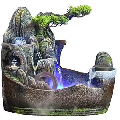 Fontana da Tavolo Fontana da tavolo for interni Fontana in pietra Rocky Cascata Paesaggio acquatico Decorazioni for la casa Centrotavola Regali rilassanti con pompa dell'acqua e palla rotante Fontana