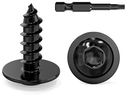 Dayalo Lot de 50 vis à tôle 4,2 x 13 mm à tête plate en acier inoxydable noir avec disque Torx Vis autotaraudeuses à bois à tête bombée Filetage complet avec foret