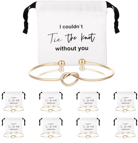 Fanmayhe Bridesmaid Bracelet Gifts with Jewelry Pouch, Bridesmaid Proposal Gifts Linen Cotton Small Drawstring Bags Maid of Honor Proposal Bridal Party Presents (8pcs golden)