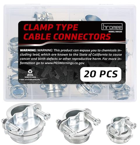 Hromee Cable Connectors, 20PCS 1/2 3/4 1” Clamp Type Cable Connectors Assortment for Metallic Conduit Protect Cables