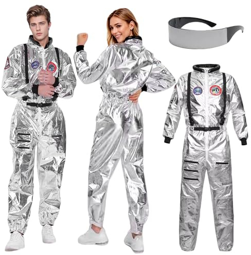 HarnyLoom Déguisement Astronaute Enfant Adulte, Costume Astronaute Garçon Homme Fille Space Combinaison de Pilote Cosmonaute Espace Casque Lunettes Cosplay Halloween Carnival (Adulte, S)