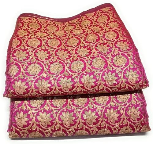 Kvinnor/flickor unisex etnisk osydd brokad polysiden med gyllene jacquardarbete massivt tyg/tyg/klänningsmaterial för Sherwani, kostym, lehnga, blus, sari etc., 112 cm, rosa