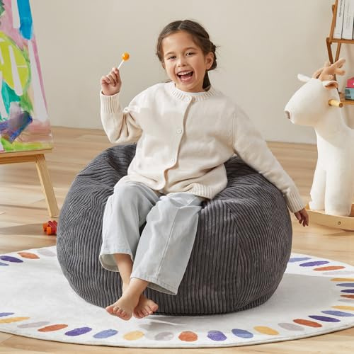 Hobestluk Kids Bean Bag Chair Teardrop Shape with Filling, 2.5FT Grey