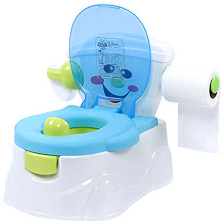 Barnpotta, bärbar baby-toalettsits-toaletttillbehör för barn, potty träningssula med lock och tecknad smiley, potta för barn från 1 år (blå)