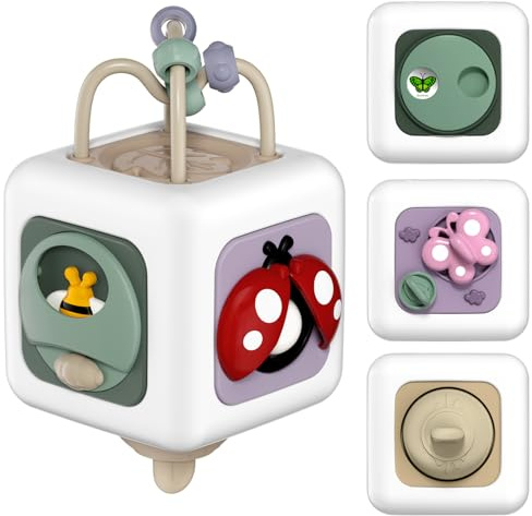 lerrbo Busy Cube Sensory Toy for Babies 6M+, 1PCS | ABS Plastic, No Small Parts, Rounded Edges, Suitable for Travel, Fine Motor Skill Learning, First Birthday Gift