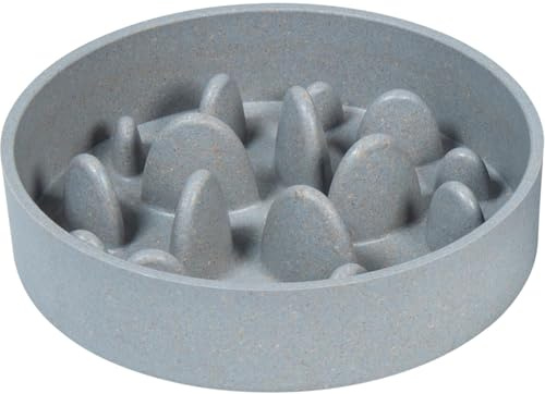 JACK AND VANILLA, Bol Alimentaire Anti-engloutissement pour Animaux, en Plastique Durable, Design Moderne, Anti-dérapant, idéal pour Petites et Moyennes Races, 14x4 cm, Bleu, Modèle Bon Appetit