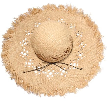 IMIKEYA Chapeau de Paille en Papier Fait Main pour Femme à Large Bord et Confortable Protection UV Jardinage la Plage Croisières Activités Estivales