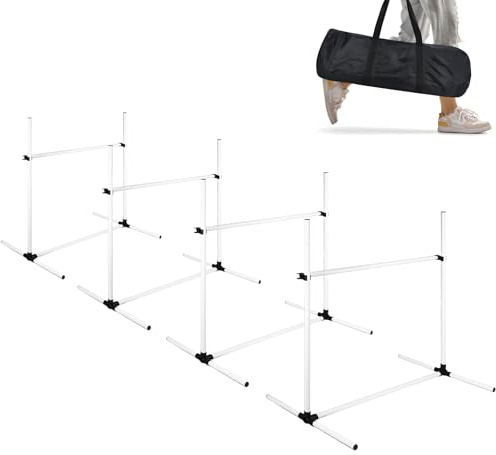 ORHEYA Ensemble d'obstacles d'agilité pour chiens, barres de slalom, équipement d'agilité pour entraînement canin avec 4 x obstacles à hauteur réglable, 104x70x101cm, Blanc