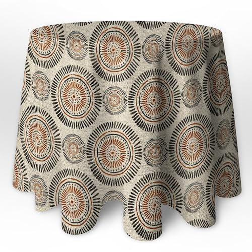 Falda o Ropa de Mesa Camilla Redonda Estilo étnico Fresco y Ligero, Diseño Tribal Tonos Tierra Primavera Verano Estampada algodón,(Bronce, 100 cm diámetro) Faldón Faldilla enagüilla.