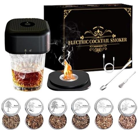 Electric Whiskey Smoker Kit,Rechargeable Cocktail Smoker Kit,with 6 Wood Chips,No Butane Needed,Old Fashioned Drink,for Men,Dad,Husband,Boyfriends