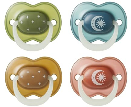 Tommee Tippee chupete NightGlow, 18-36 meses, Pack de 4, Brilla en la oscuridad, Tetina ortodóntica, Orificios adicionales, Forma simétrica, Silicona 100% sin BPA, Tonos crepusculares
