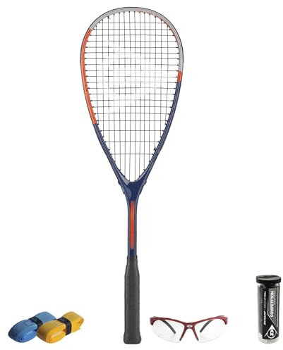 CX Pro Sport Tristorm Pro Squash Set – Includes 1 Dunlop Tristorm Pro Racket, 3 Competition Balls, 1 Dunlop Protective Eyewear Competition red & 2 CX Pro Sport Grips – Exclusive Bundle
