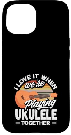 J'adore Quand Nous jouons du ukulélé Ensemble Retro Sun Coque pour iPhone 15