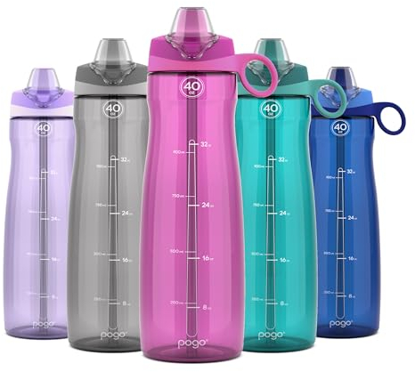 Pogo Tritan-Trinkflasche mit weichem Strohhalm, 1 l, 234-0294-066, fuchsia, 40 Oz.