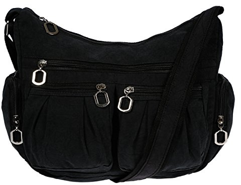 Christian Wippermann Umhängetasche Damen Stoff - Luxuriöse Canvas Schultertasche 31x24x11 cm - Verstellbarer Trageriemen 80-140 cm - Viele Reißverschlussfächer - Perfekt für Arbeit & Freizeit Schwarz