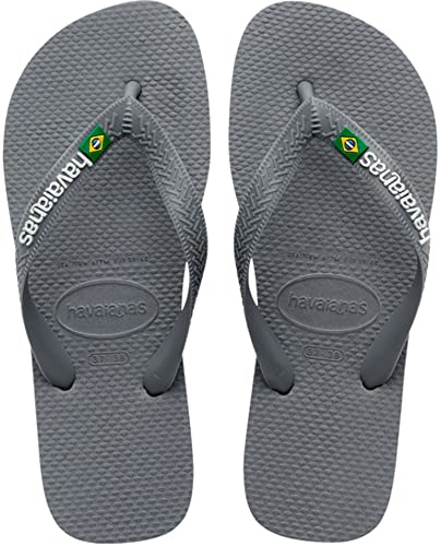 Havaianas - Brasil Logo, Chanclas Icónicas, Cómodas y Duraderas, Tiras con Bandera de Brasil y Suela Antideslizante con Franjas de Colores, Adultos Unisex, Steel Grey/Steel Grey, 6.5/7.5