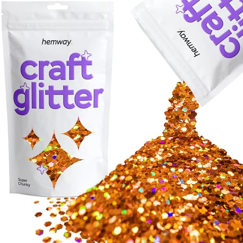 Hemway Craft Glitter Copper Holographic 100g Super Chunky Glitter | for Crafts, Resin, Cosmetic, Nail, Face, Body, Festival, Tumblers, Art, Candle, Crafting